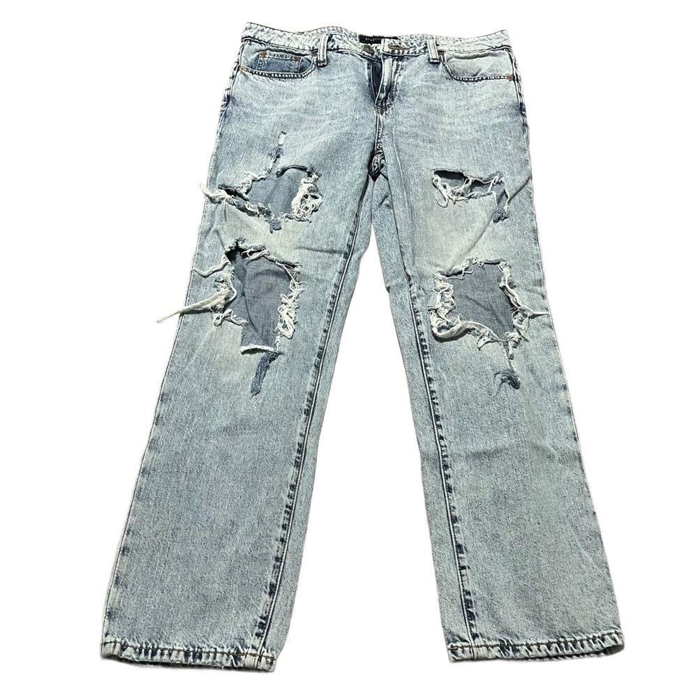 Aeropostale Very Distressed Boyfriend Light Wash Wide Leg Jeans Size 8 relaxed